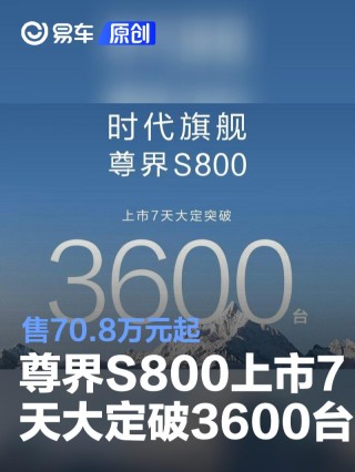 尊界S800上市7天大定突破3600台 售70.8万元起