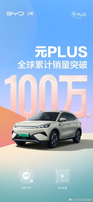 比亚迪元PLUS全球累计销量突破100万辆 里程碑时刻