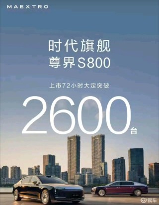 尊界S800上市72小时大定突破2600台 8月中旬开启批量交付