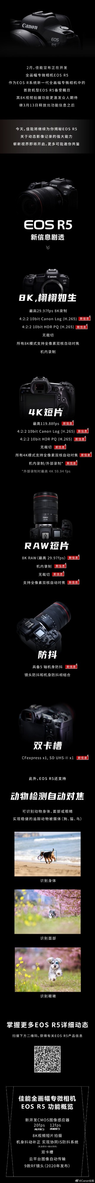 无裁切4K／120p视频  佳能公布EOS R5新消息