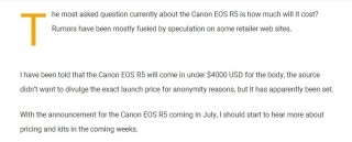 EOS R5定价或低于三万 传佳能将在六月发布新品