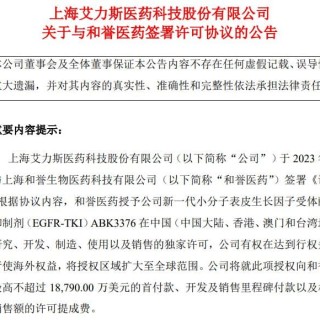 百度拜读09baidu总金额1.88亿美元，艾力斯引进和誉医药新一代EGFR抑制剂