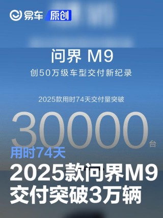 2025款问界M9交付突破3万辆 用时74天