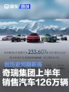 奇瑞集团上半年销售汽车126万辆 创历史同期新高