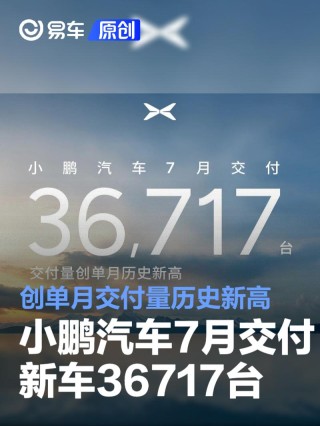 小鹏汽车7月交付新车36717台 创单月交付量历史新高