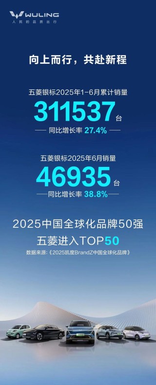 五菱银标6月销量46935台 1-6月累计销量311537台