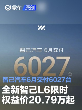 智己汽车6月交付6027台 全新智己L6限时权益价20.79万起