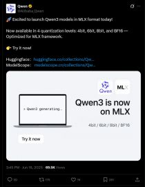 苹果AI新进展：Qwen3已全面“登陆”苹果MLX框架