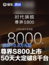 尊界S800上市50天大定突破8000台 售价70.8万元起