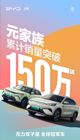 比亚迪汽车：比亚迪元家族累计销量突破150万辆