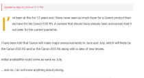 EOS R5定价或低于三万 传佳能将在六月发布新品