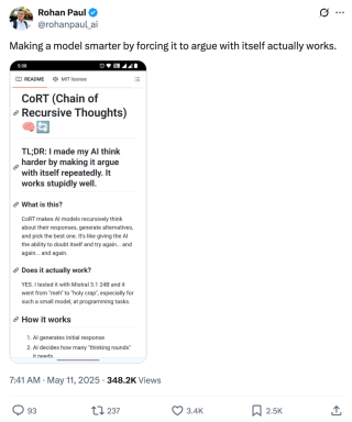 强迫模型自我争论，递归思考版CoT热度飙升！网友：这不就是大多数推理模型的套路吗？
