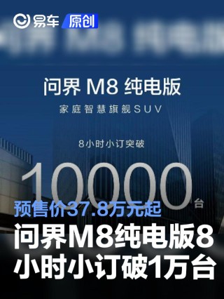 问界M8纯电版8小时小订突破10000台 预售价37.8万元起
