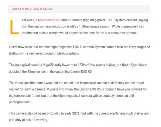 第三台机 网传EOS R高像素样机开始测试