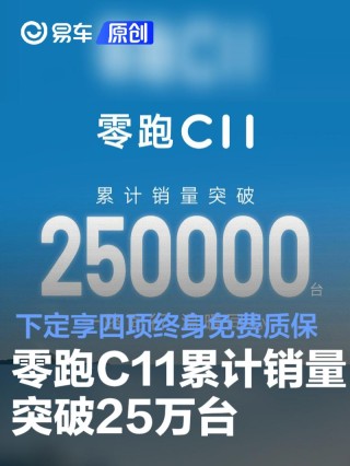 零跑C11累计销量突破25万台 下定即享四项终身免费质保