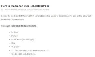 单反新品 传佳能EOS 850D二月发布