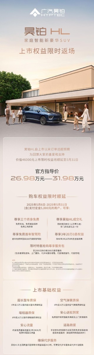 昊铂HL上市权益顺延至5月31日 权益价值46000元