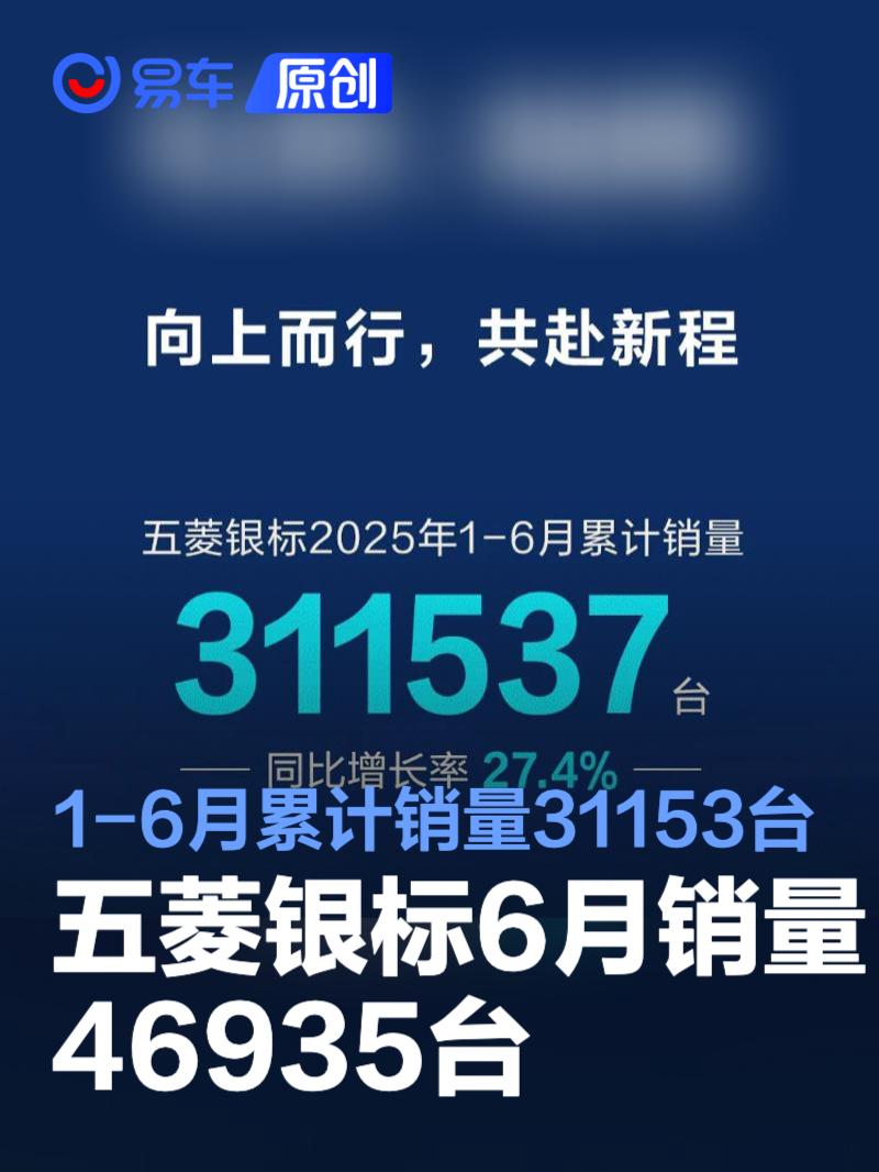五菱银标6月销量46935台 1-6月累计销量311537台  第1张