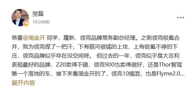 杨学良：周钘加入领克任常务副总 向高级副总裁林杰汇报工作  第4张