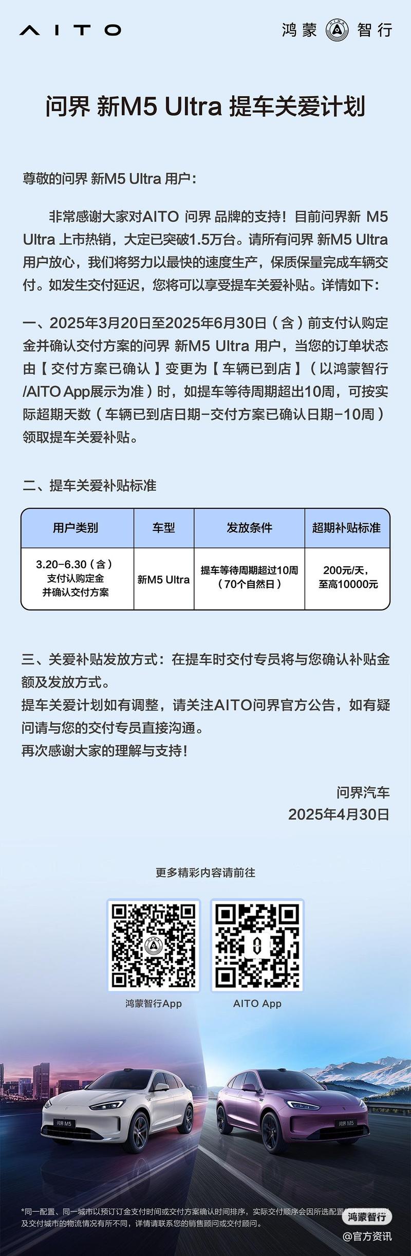 问界新M5 Ultra大定突破1.5万台 售价22.98万元起  第2张