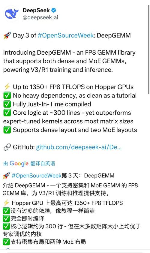 DeepSeek宣布开源DeepGEMM 第2张 DeepSeek宣布开源DeepGEMM 第2张