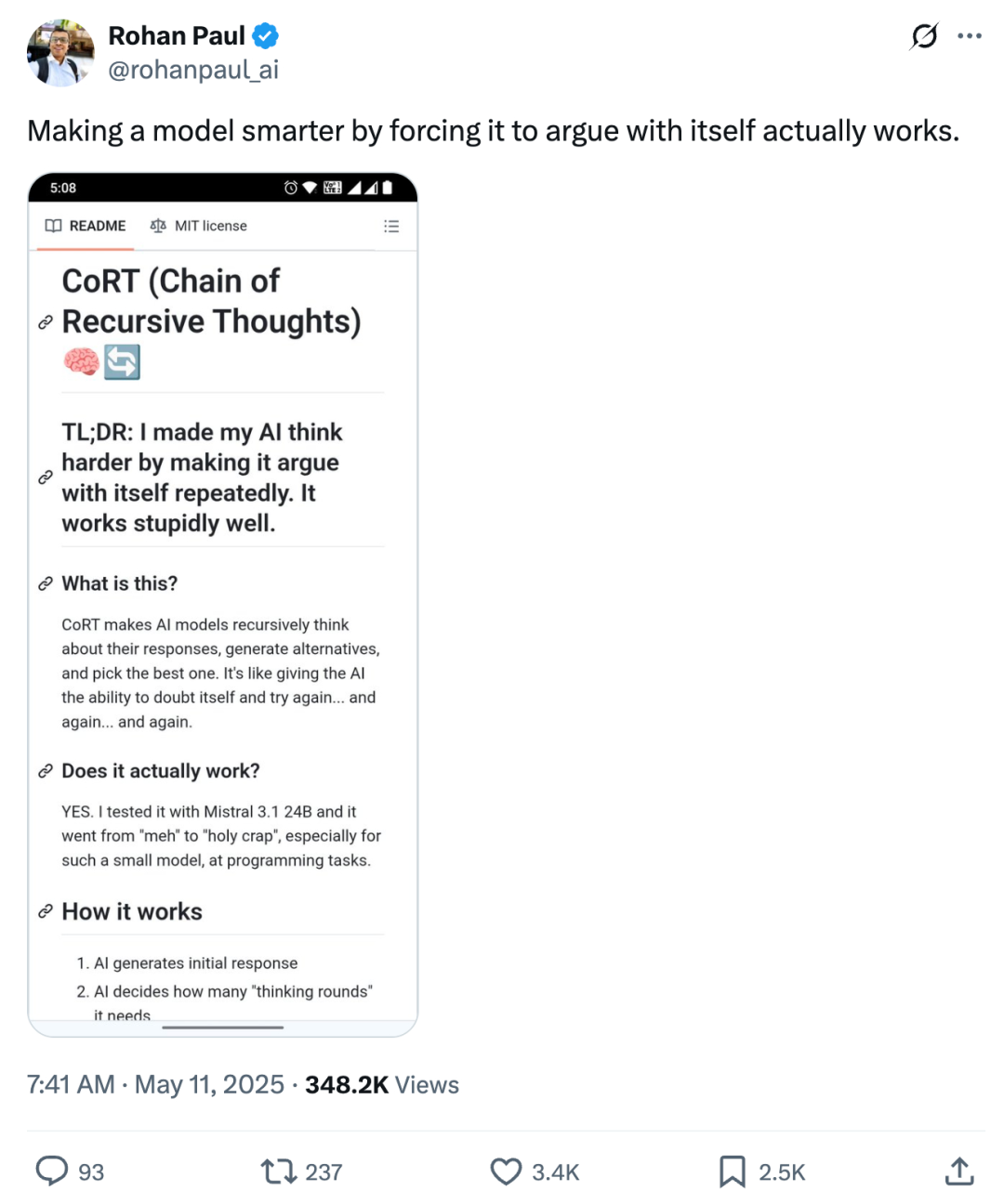 强迫模型自我争论，递归思考版CoT热度飙升！网友：这不就是大多数推理模型的套路吗？  第1张