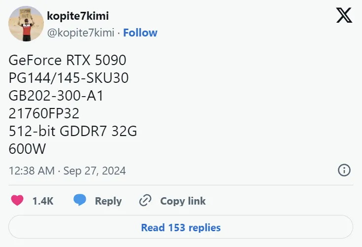 英伟达RTX 5090功耗高达600W，32G显存，核心比5080多一倍  第1张