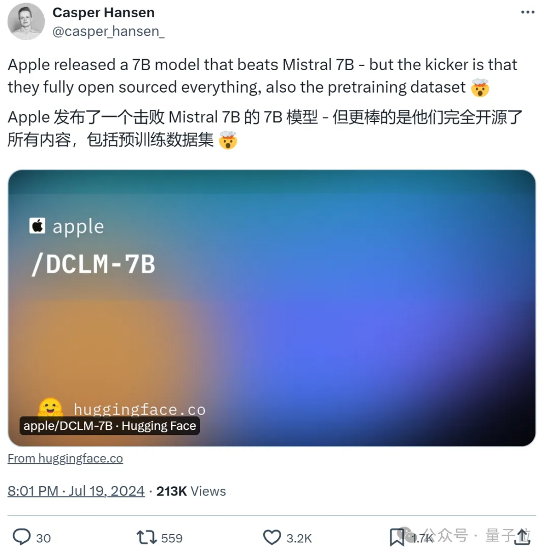 苹果开源7B大模型，训练过程数据集一口气全给了，网友：开放得不像苹果  第2张