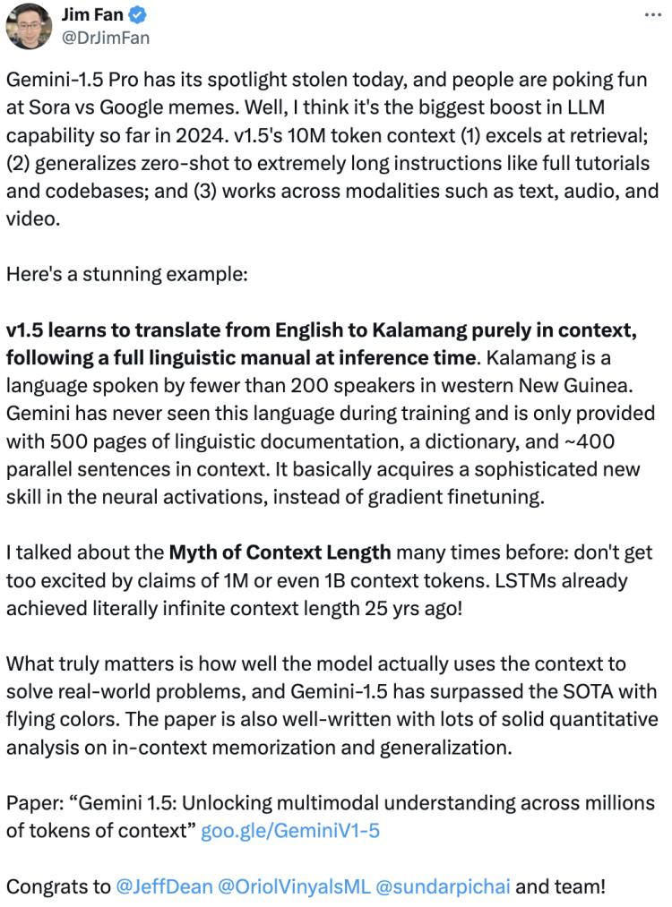 10M上下文，仅靠提示就掌握一门语言，Google Gemini 1.5被OpenAI抢头条是真冤  第10张