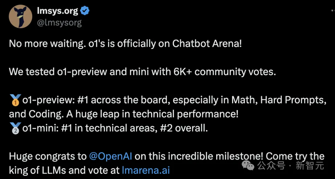 OpenAI o1全方位SOTA登顶lmsys排行榜！数学能力碾压Claude和谷歌模型，o1-mini并列第一  第2张