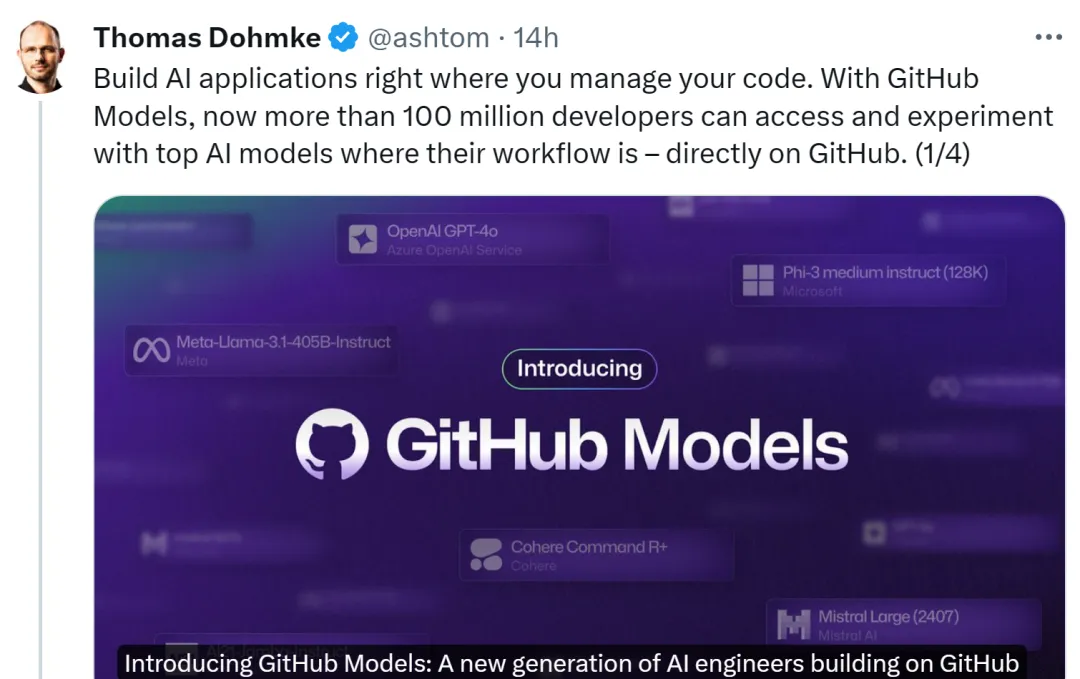 从现在起，GitHub上超1亿开发者可直接访问全球顶级大模型，构建AI应用  第5张