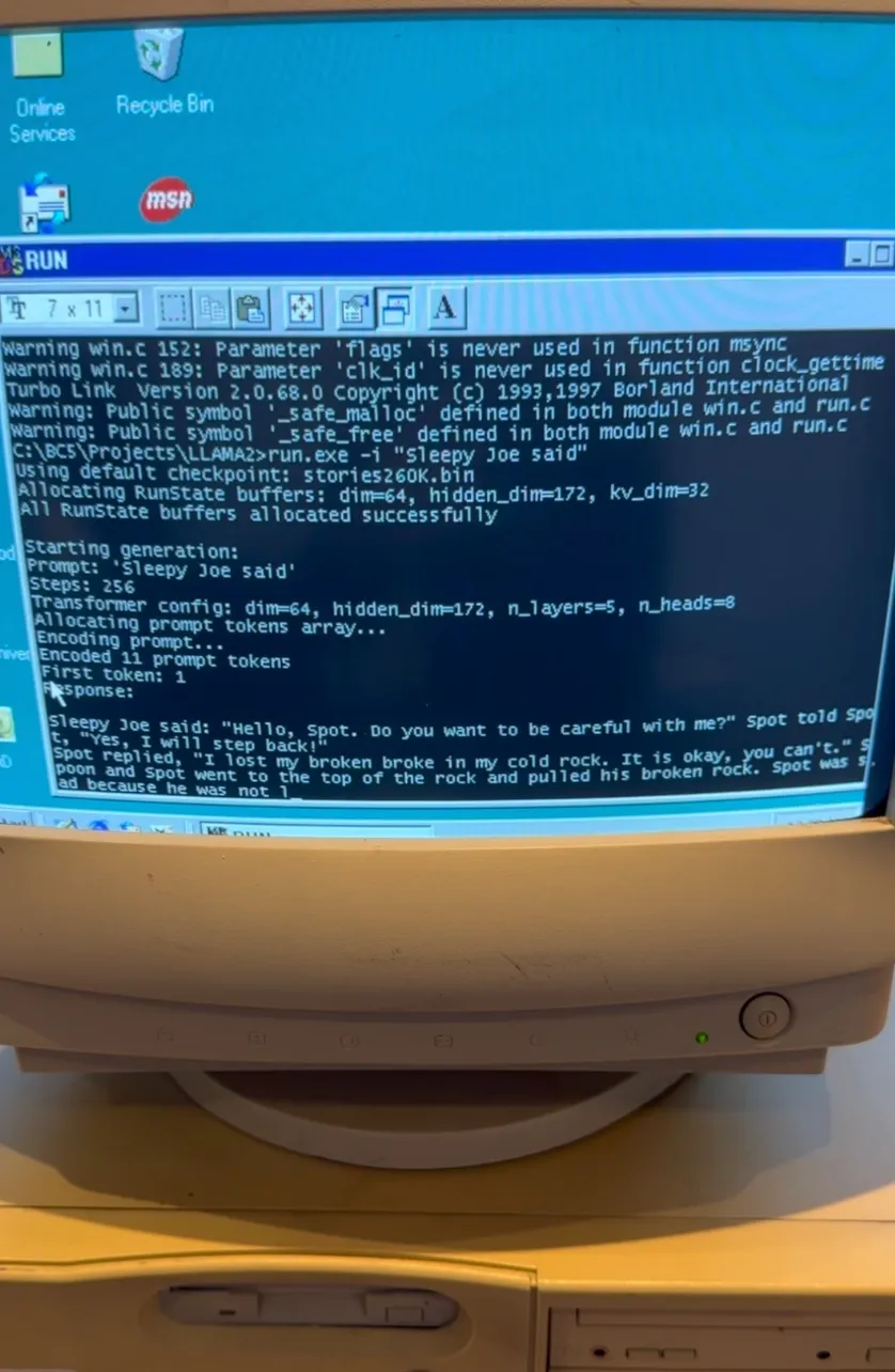 26年前老年机跑Llama2，每秒39个token：你的AI PC，也可以是Windows 98  第11张