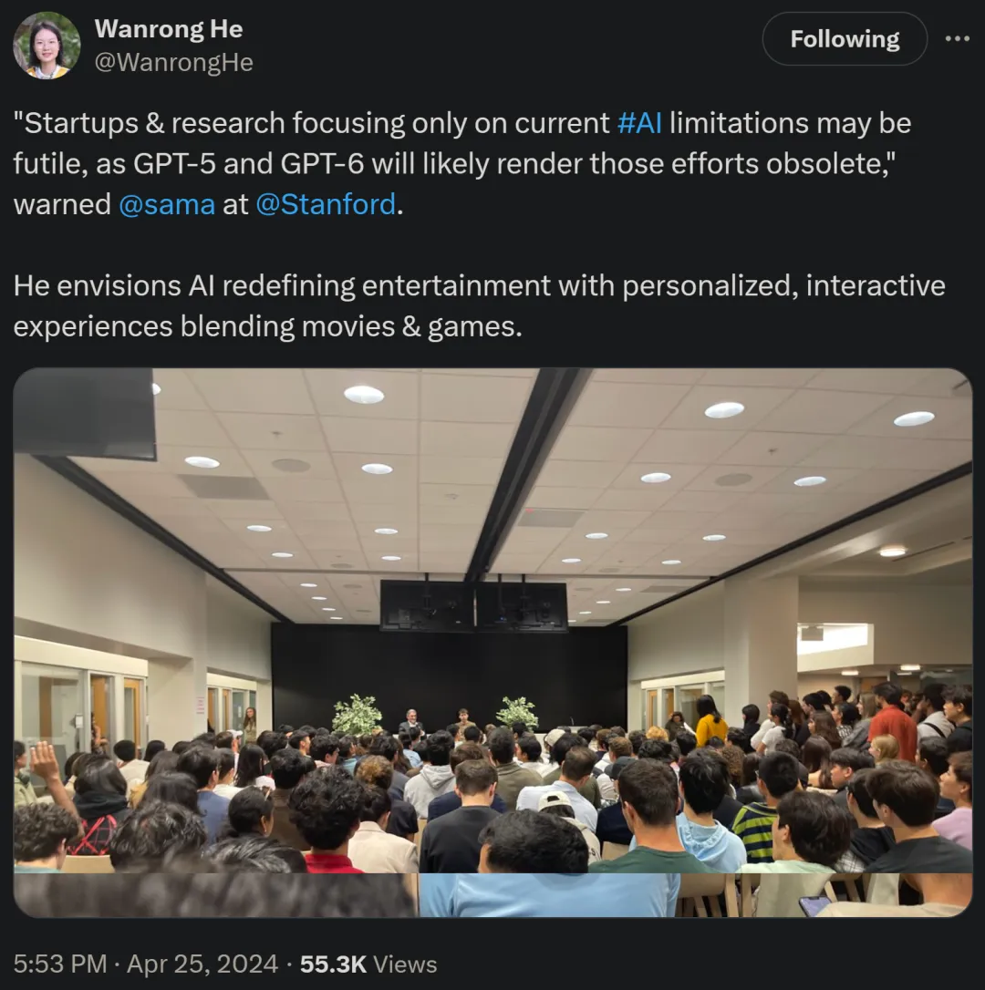 奥特曼斯坦福演讲：专注当前AI局限性没用，GPT-5让一切努力过时_1  第4张
