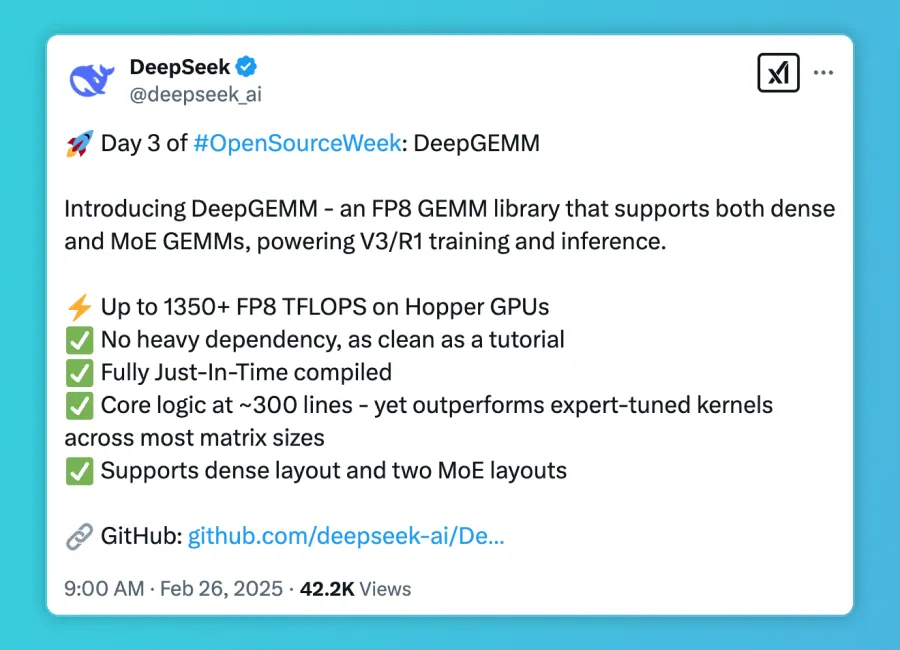 一文详解：DeepSeek 第三天开源的 DeepGEMM  第1张