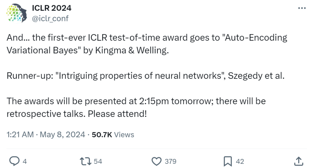10年前VAE经典论文获奖，ICLR 2024首个时间检验奖公布  第1张