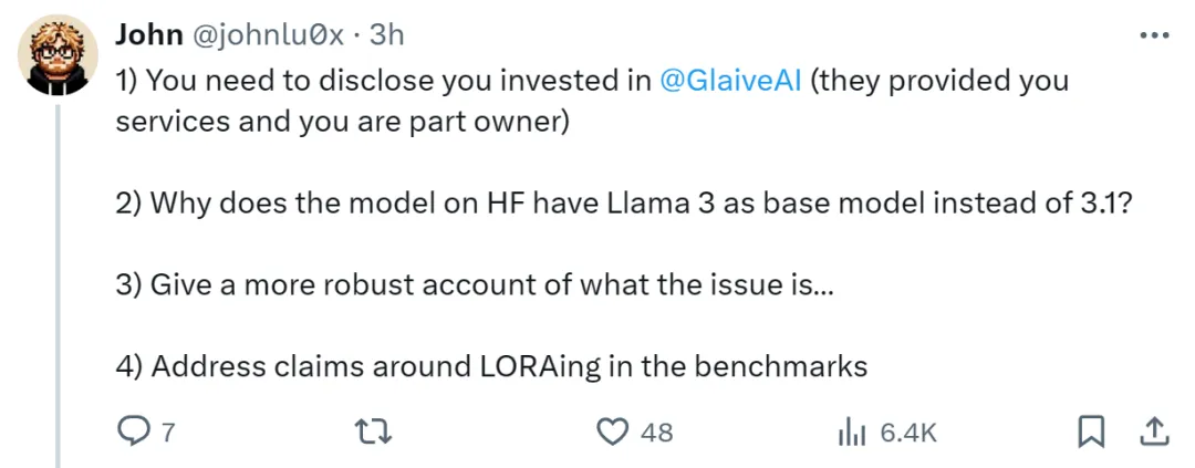 这就翻车了？Reflection 70B遭质疑基模为Llama 3，作者：重新训练  第12张