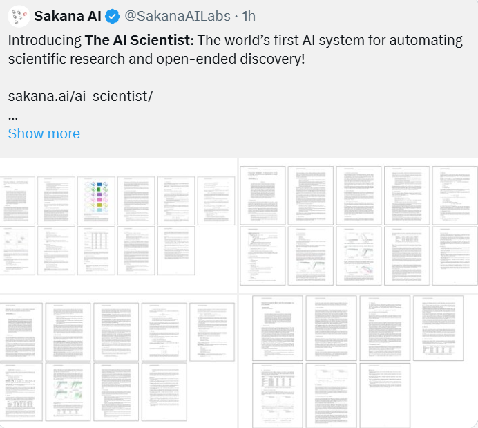首个全自动科学发现AI系统，Transformer作者创业公司Sakana AI推出AI Scientist  第1张