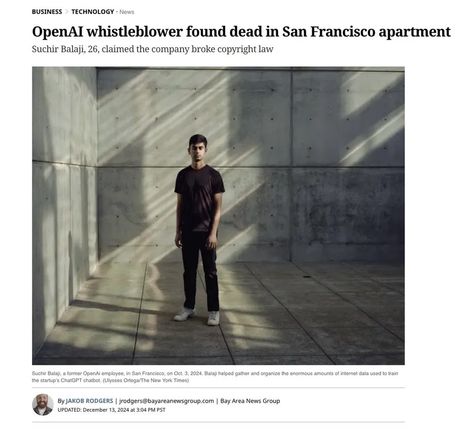 惊人反转！OpenAI吹哨人死于谋杀？公寓被洗劫有打斗痕迹，马斯克发声  第6张
