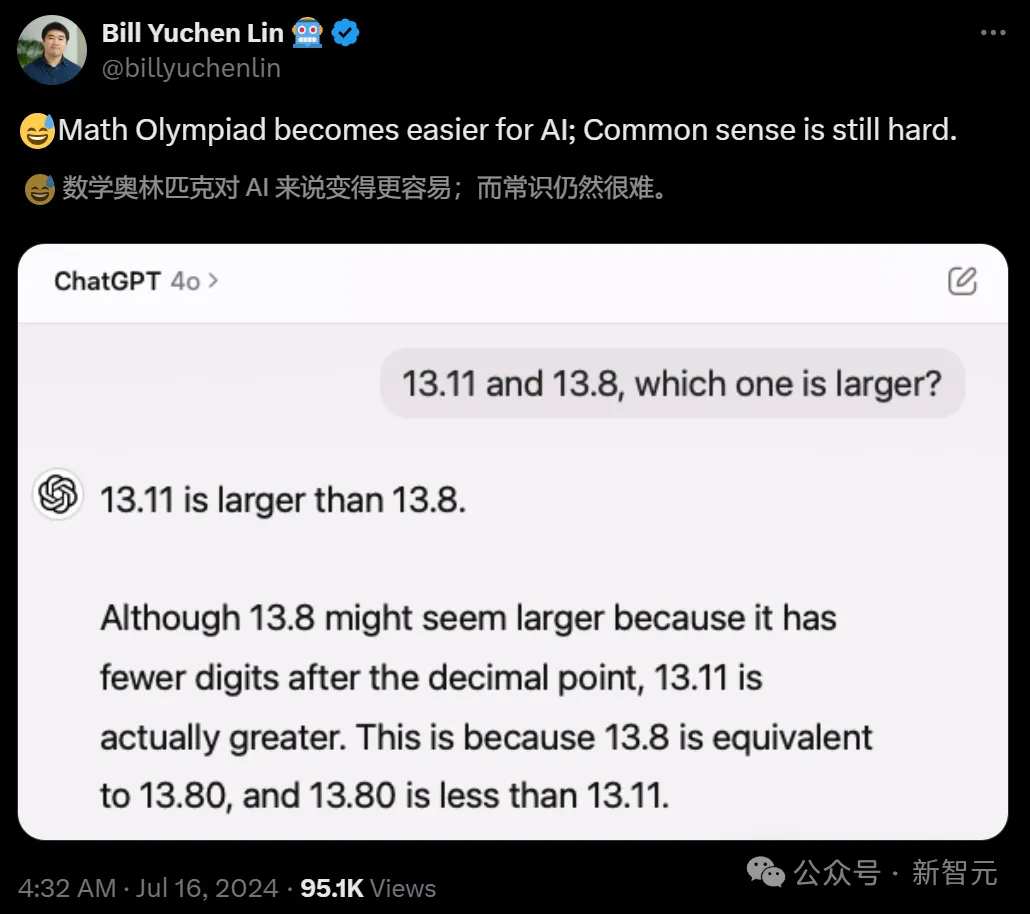 「13.11＞13.8」冲上热搜，一道题让人类AI集体降智？所有LLM致命缺点曝光  第3张