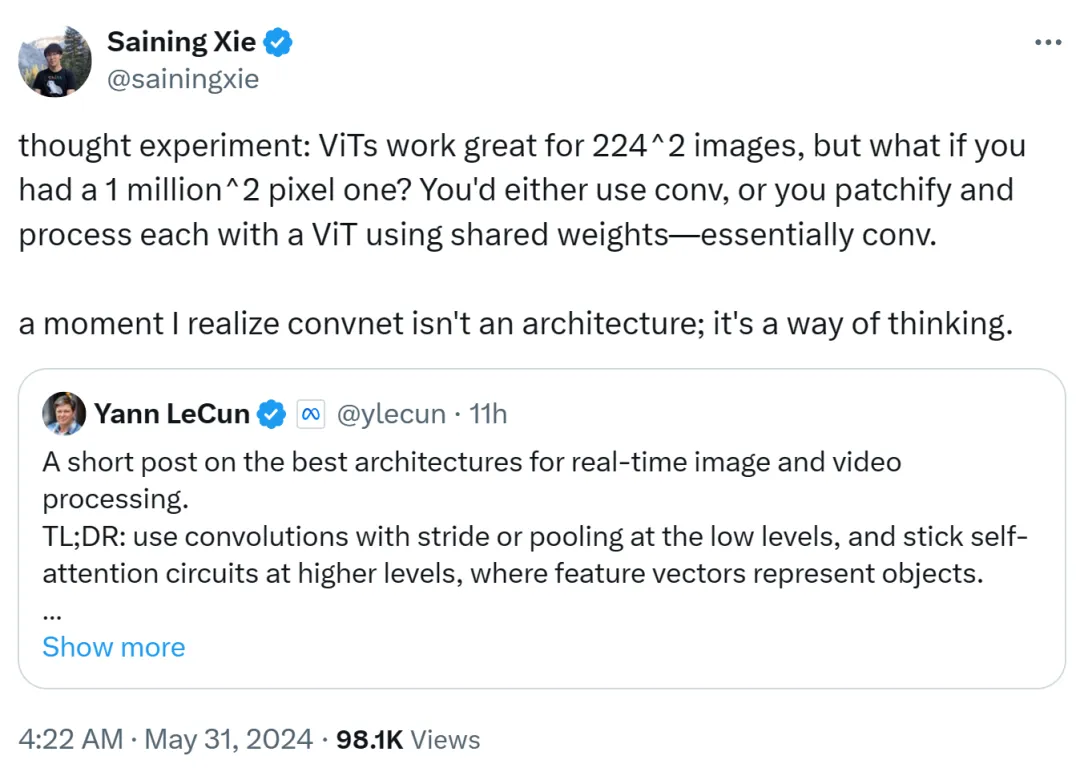 Yann LeCun：ViT慢且效率低，实时图像处理还得看卷积  第7张