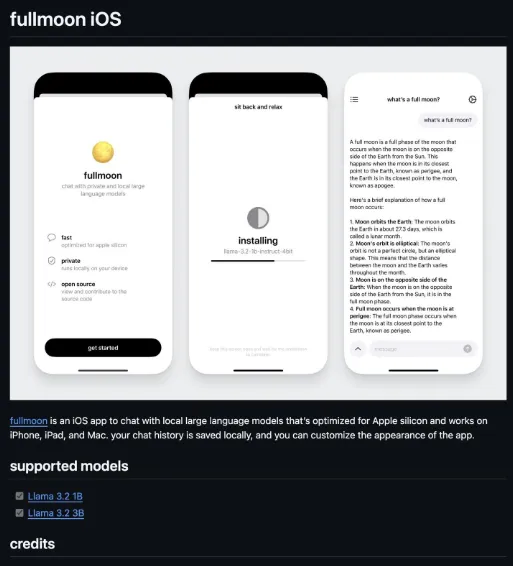 Fullmoon 可以在完全断网的情况下在苹果手机上使用AI 大语言模型  第1张