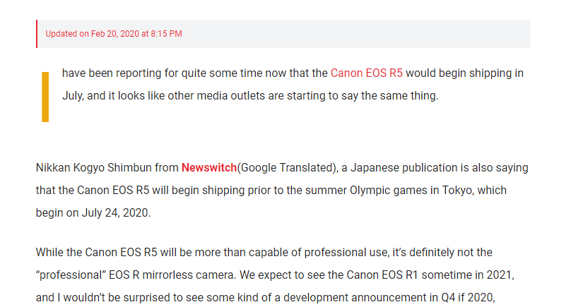 日媒报道EOS R5消息 称将在奥运会前发布  第1张
