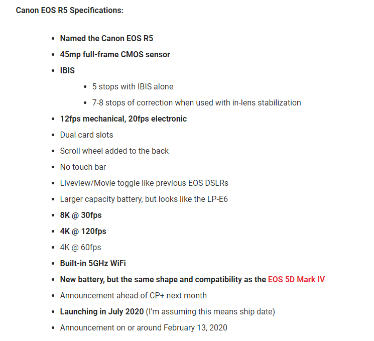 机身防抖高速连拍 佳能新机EOS R5规格曝光  第2张