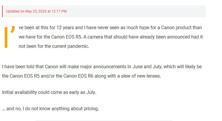 EOS R5定价或低于三万 传佳能将在六月发布新品  第1张